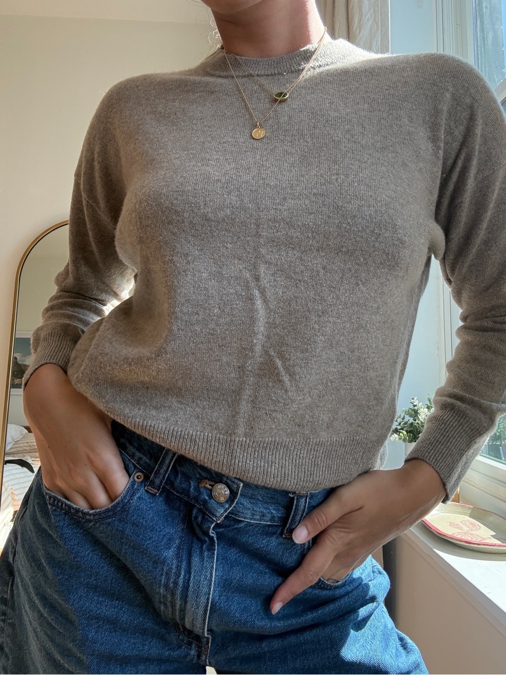 Madewell Scoopneck Sweater in Light Taupe